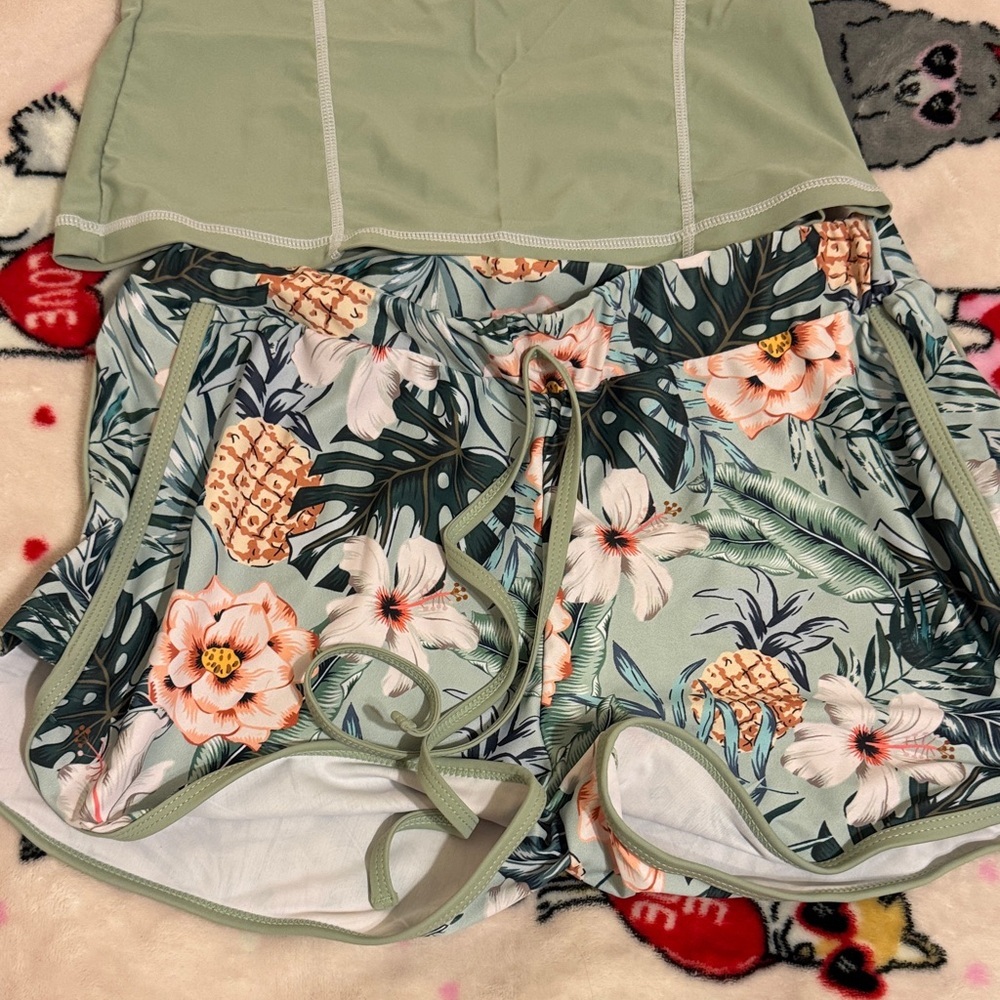 SHEIN Olive and Floral Long Sleeve Swim Bodysuit - Picture 2 of 7